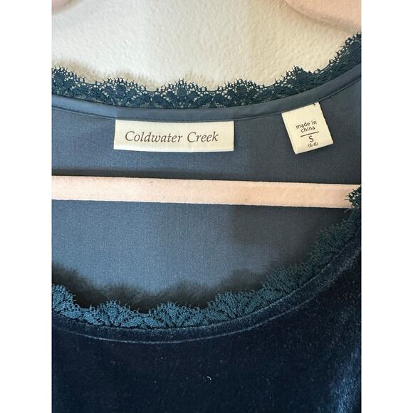 COLDWATER CREEK Dark Green Velvet Lace Trim Cami Tank Top Fairygrunge Vamp Y2K S - Picture 11 of 12